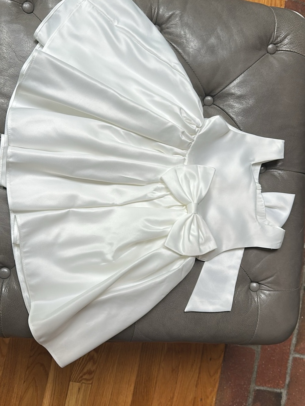 White Satin Girl's Party Dress with Bow.